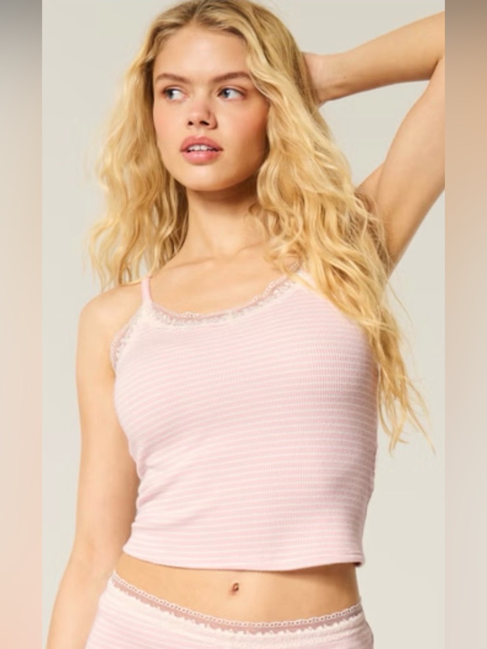 Gilly Hicks Light Pink Ribbed Lace-Trim Cami